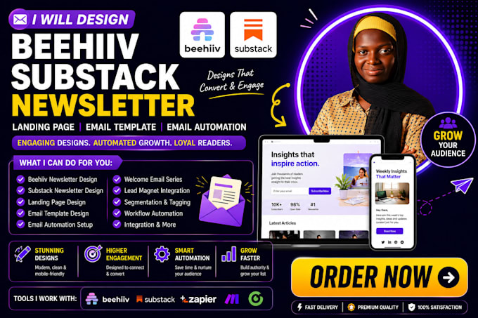 design beehiv substack newsletter landing page email template email automation