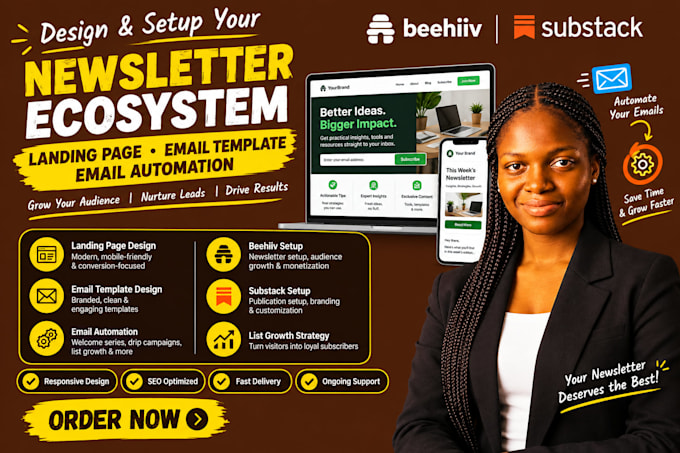 design beehiv substack newsletter landing page email template email automation