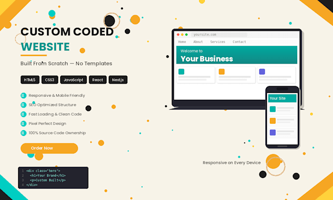 create custom coded responsive website from scratch