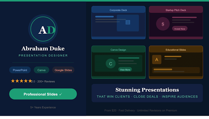 design a stunning canva presentation, pitch deck, or business slide deck