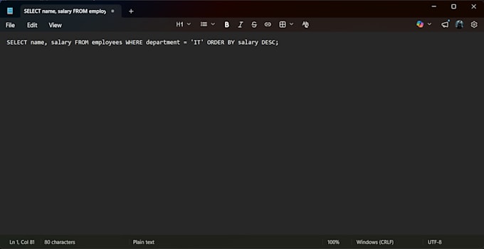 write sql queries,  and create database