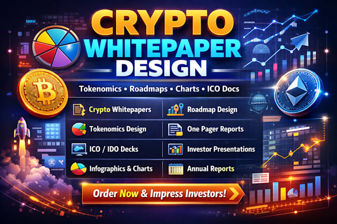 design crypto whitepaper, tokenomics,roadmap, charts, ico docs and annual report
