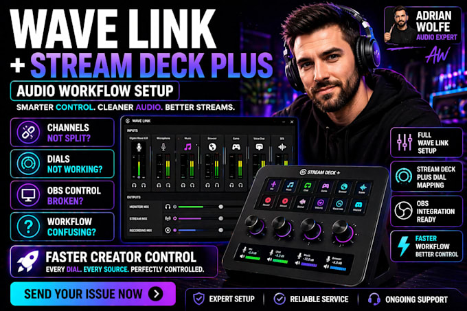 setup wave link and stream deck plus audio workflow