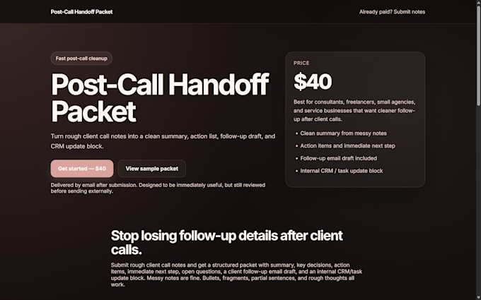 turn rough client call notes into a clean handoff packet