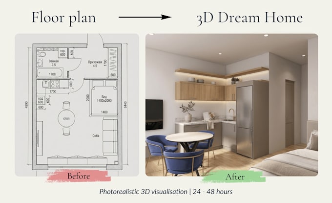 transform floor plan into stunning 3d interiors