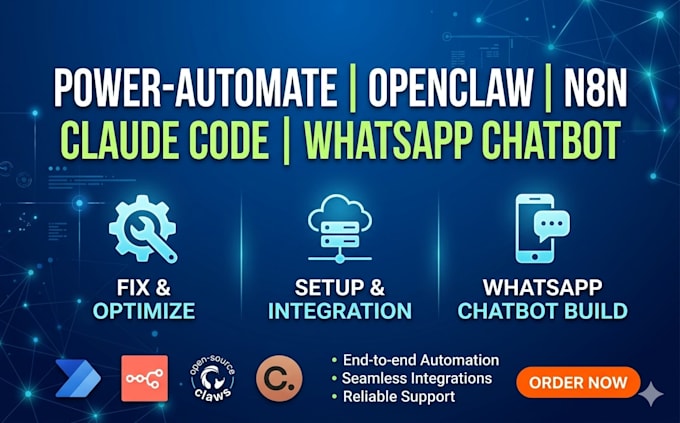 power automate fix setup openclaw claude code n8n whatsapp chatbot claude code