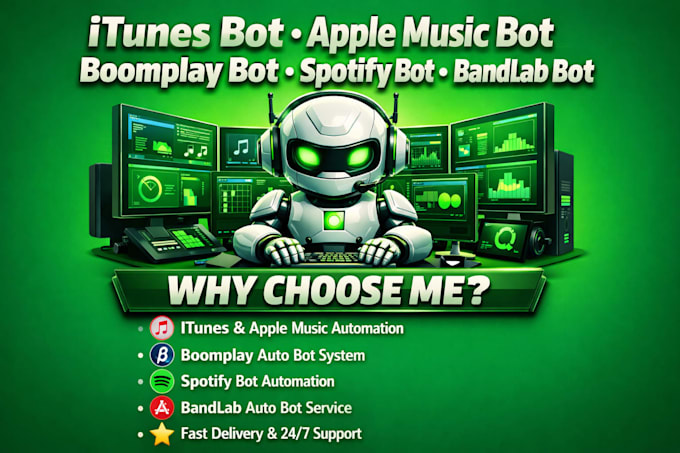 build itunes bot, apple music bot, boomplay bot, spotify bot, bandlab bot