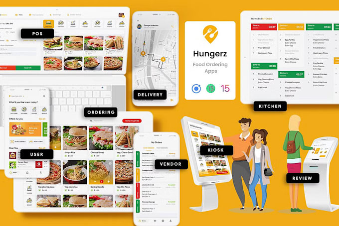 build food delivery app, software developer, pos payroll app, restaurant website