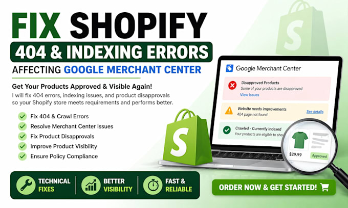 fix shopify 404 and indexing errors affecting google merchant center