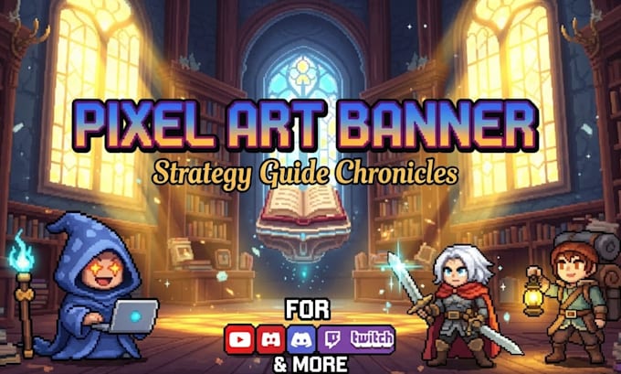 Create a pixel art youtube banner, channel design ,logo and banner ...
