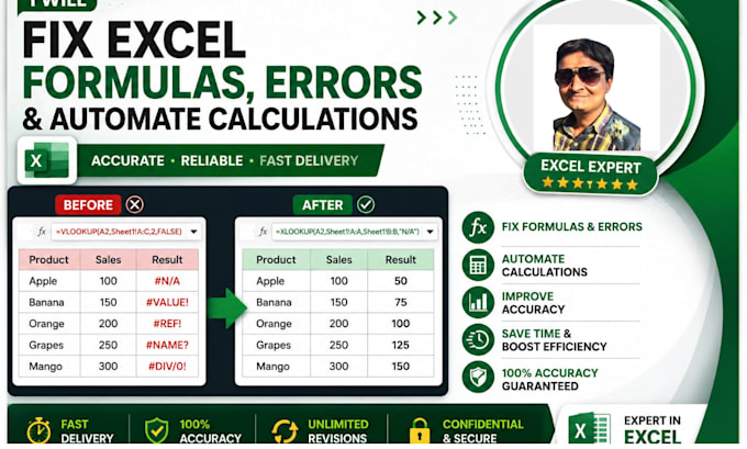 fix excel formulas, errors and automate calculations