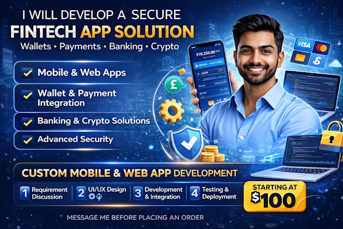 develop a secure fintech web and app wallet, payments, banking  crypto solution
