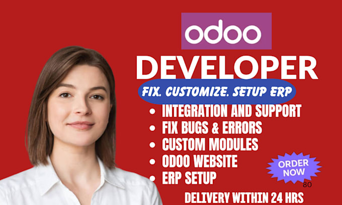 be your odoo developer for customizaion bug fixing and erp setup deploy odoo
