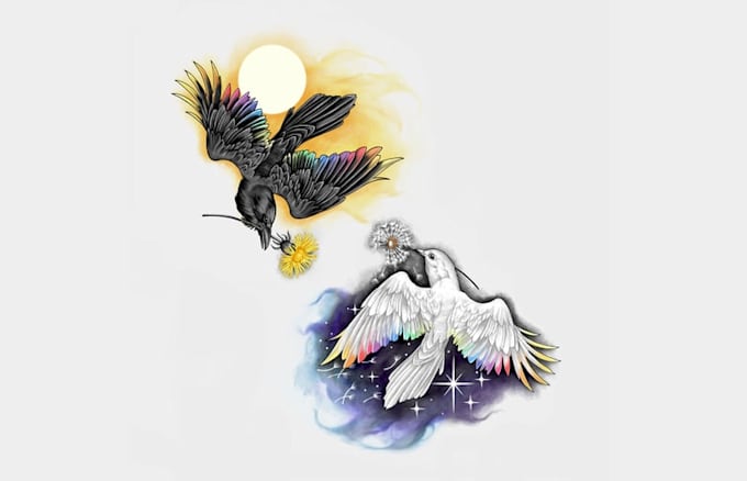 create dove raven yin yang tattoo design