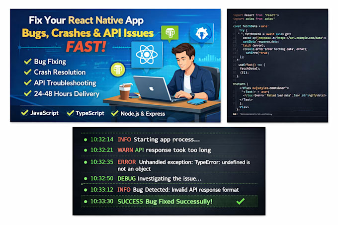 fix your react native app bugs, crashes or API issues fast