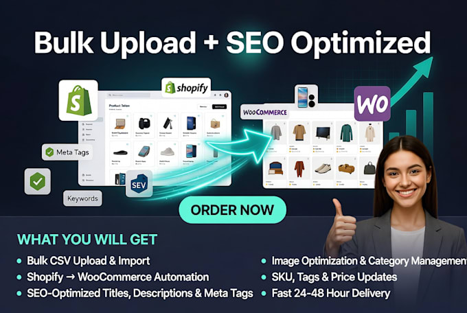 bulk upload manage shopify woocommerce products SEO optimize listing data entry