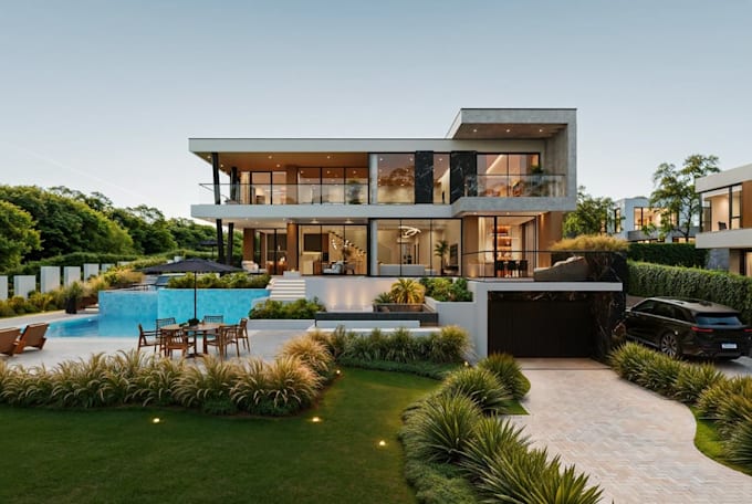 buildup luxury villa complex in 3ds max,vacation home design,architecture render