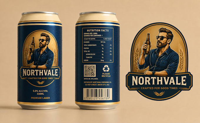 create hand drawn beer label, beverage packaging, bottle label design 3d mockup