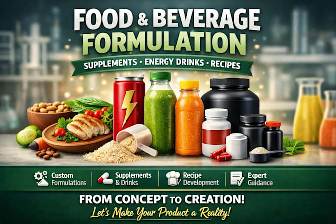 create food formulation, supplement, beverages, energy drink and recipe creation