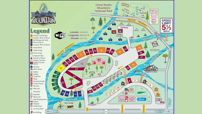 draw campground map, rv park map, parking lot in vector illustrator