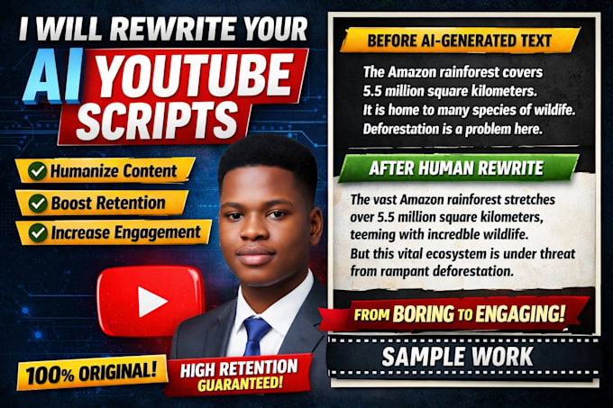 rewrite ai youtube scripts into engaging, high retention human content