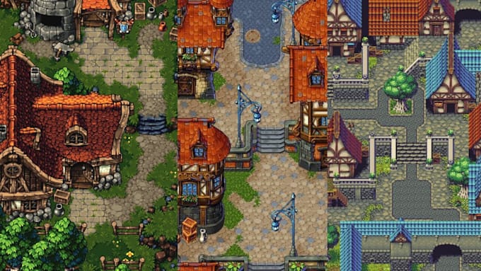 do pixel art topdown tileset tilemap game environment hud props 16bit 32bit