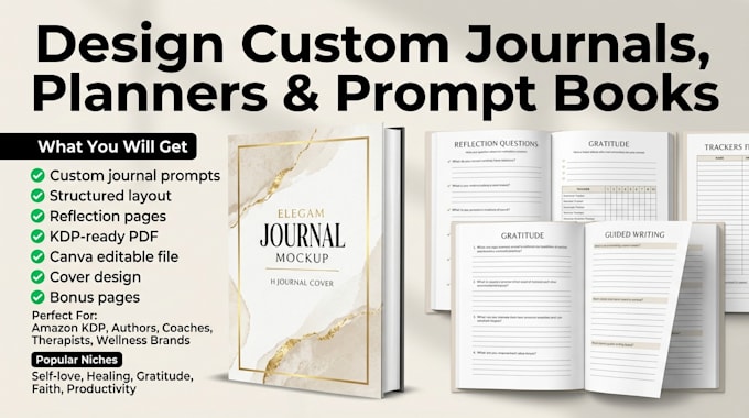 design custom journals planners and prompt books for amazon KDP