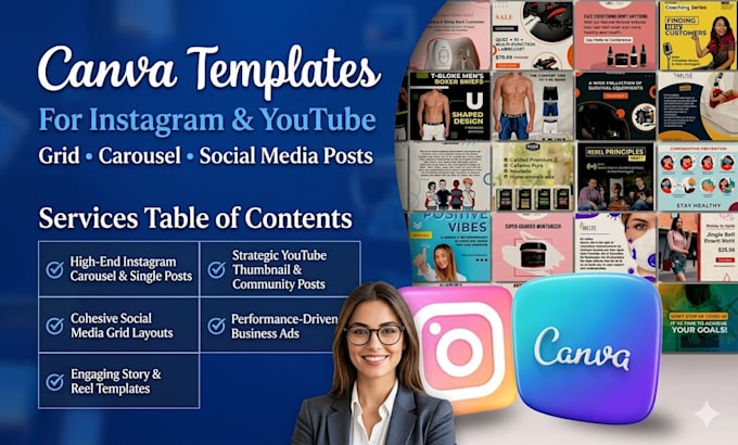 Design canva template for instagram and youtube grid carousel social ...