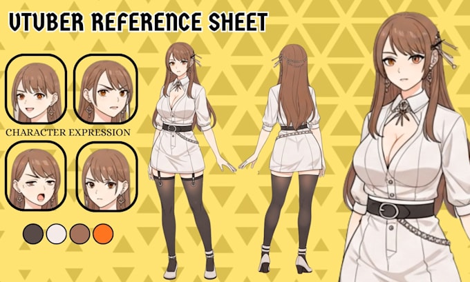 draw anime character vtuber reference sheet, turnaround expression sheet