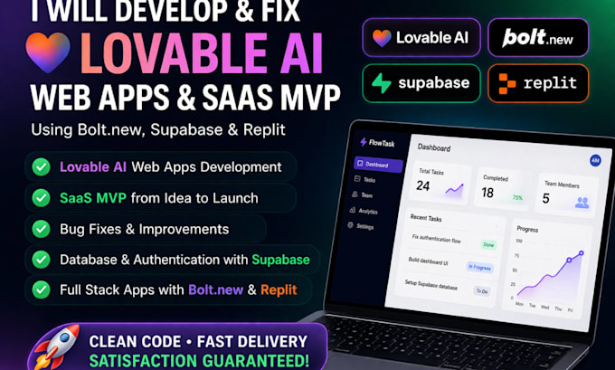 develop, fix lovable ai web apps, saas mvp, website bolt new, supabase, replit