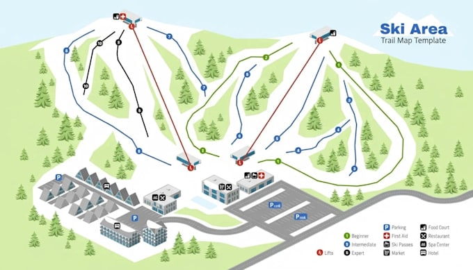 design custom 2d or 3d vector map for ski map, ski resort map, trail map