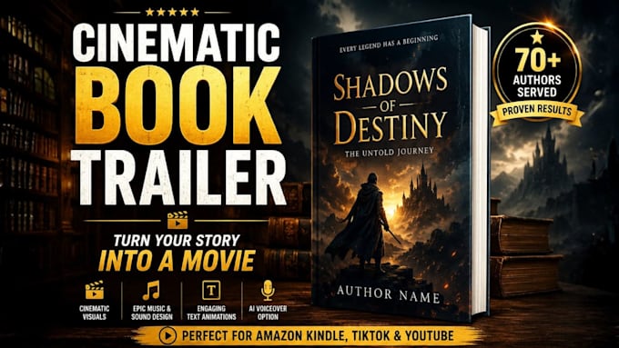 create an epic cinematic book trailer for amazon kindle or any novel