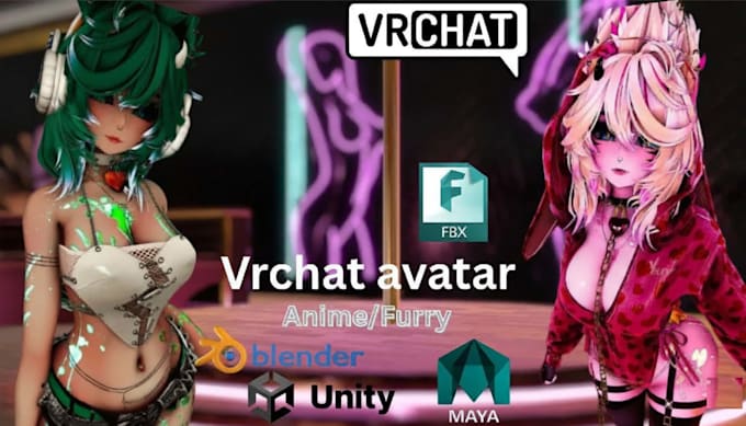 create custom vrchat, anime vrc avatar with rigging, unity setup and outfit