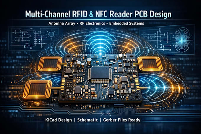 design multi channel rfid nfc pcb, antenna array, esp32 iot uart wifi ble rsp