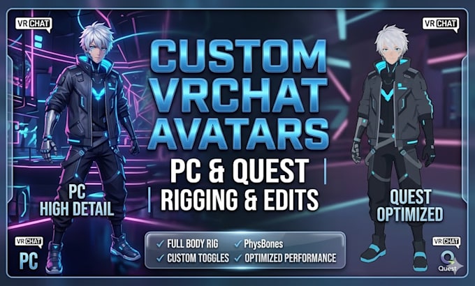 create or edit custom vrchat avatars for PC and quest with rigging