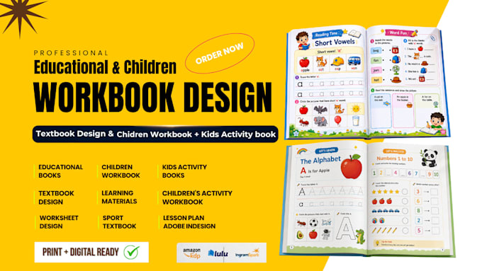 format, design educational workbook, textbook, children, kids activity book