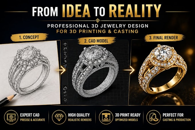 design 3d jewelry 3d ring bracelet cad models for 3d printing rendering casting