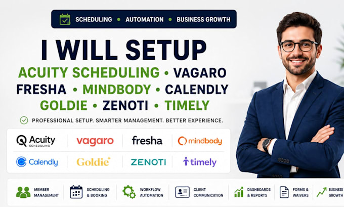 setup acuity scheduling vagaro fresha mindbody calendly goldie zenoti timely