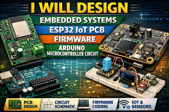 design embedded system, esp32 iot pcb, firmware, arduino microcontroller circuit