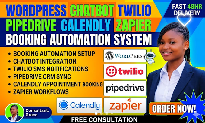 wordpress chatbot twilio pipedrive calendly zapier booking automation system