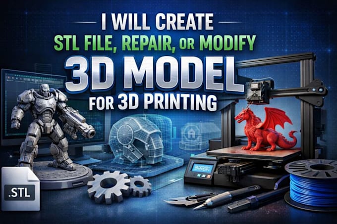 Crear archivo stl, reparar o modificar modelo 3d para impresión 3d