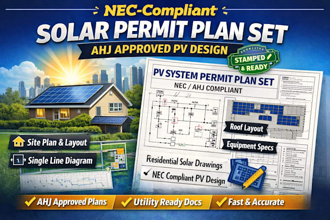 Design nec compliant residential solar permit plans ahj stamped pv set ...