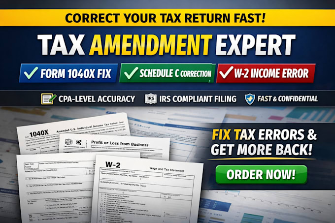 amend tax return, fix schedule c and w2 errors, file 1040x cpa