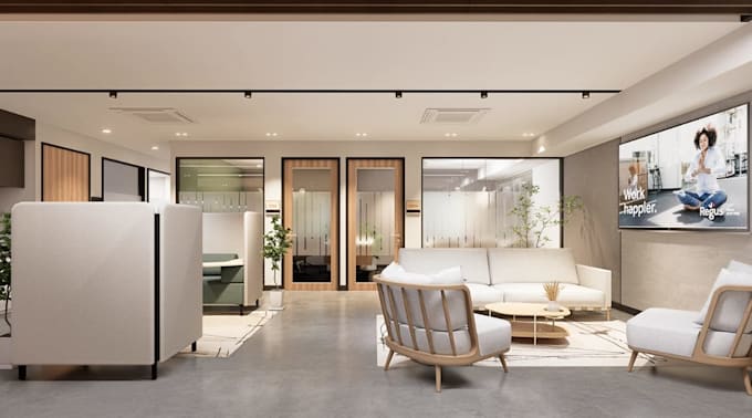 layout planning commercial space,interior office design,reception area rendering
