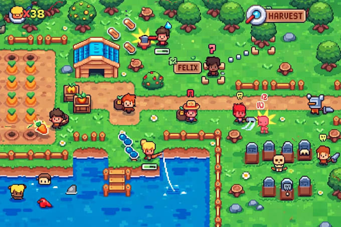 create unity pixel art game, character sprites and pixel web game
