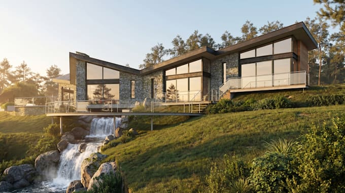design modern house, villa and architectural 3d visualization