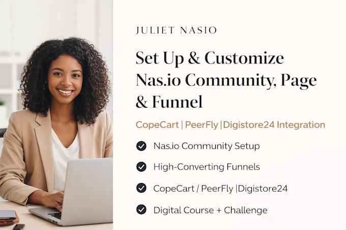 Set up, customize nasio community, page, funnel copecart peerfly ...