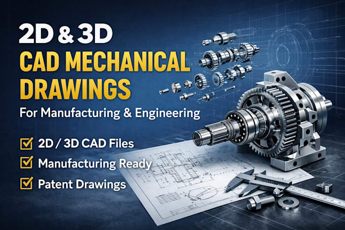 do 2d and 3d cad mechanical drawings for manufacturing, technical illustration