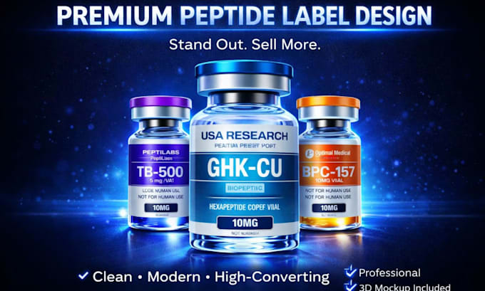 3d mockup peptide vial label packaging label supplement peptide label design