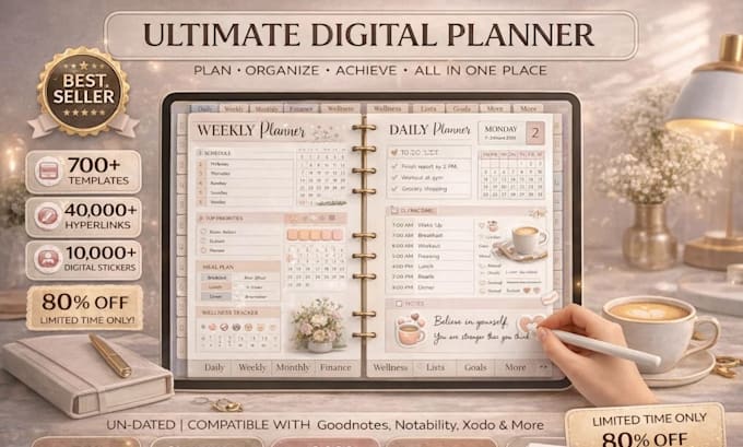 design etsy digital planner, hyperlinked planner, digital product, etsy SEO